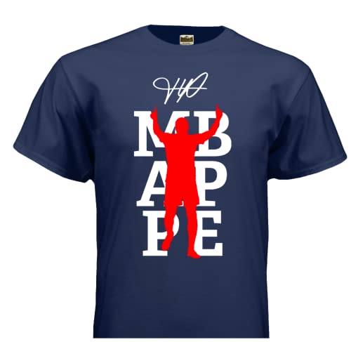 Kylian Mbappe France PSG Signature T-Shirt Football Futbol Soccer Shirt (Youth T-Shirt, Navy, Medium)
